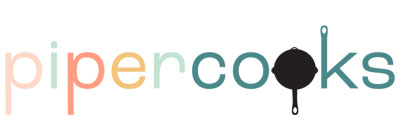 Wordmark logo for pipercooks with a skillet as a letter O.