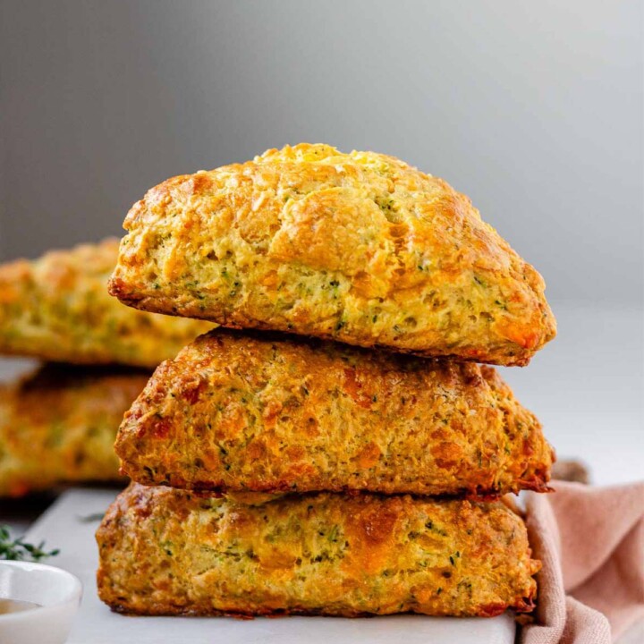 Stacked cheese scones.